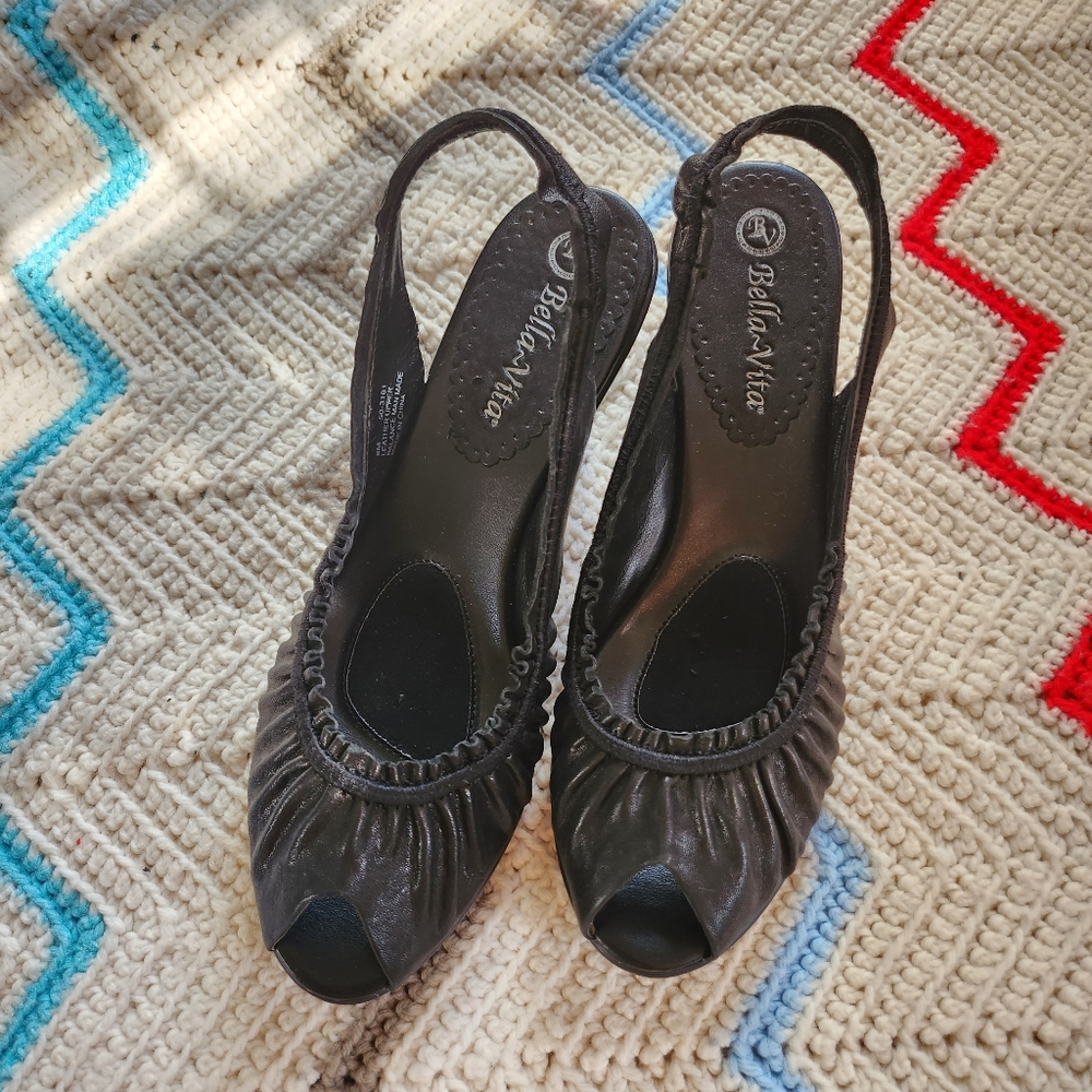 Bella Vita Black Leather Slingbacks Size 8.
